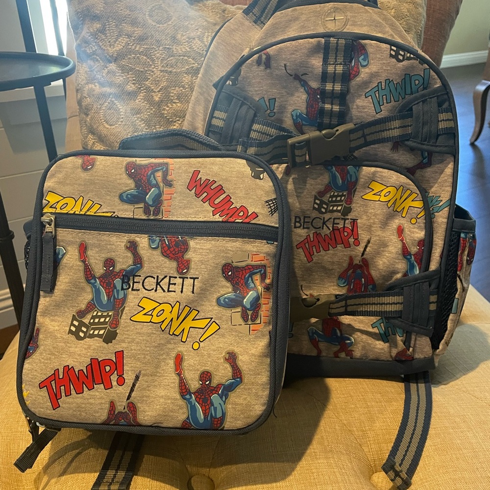 Pottery Barn Kids Cream and Blue Backpack for School